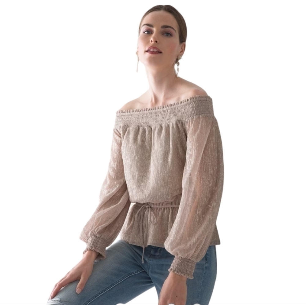 WHBM Gold Metallic Off The‎ Shoulder Top Size XS